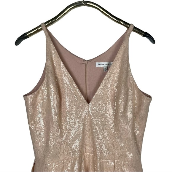 DRESS THE POPULATION COLETTE SLEEVELESS FIT & FLARE SEQUIN PINK NUDE PARTY DRESS - Picture 8 of 14